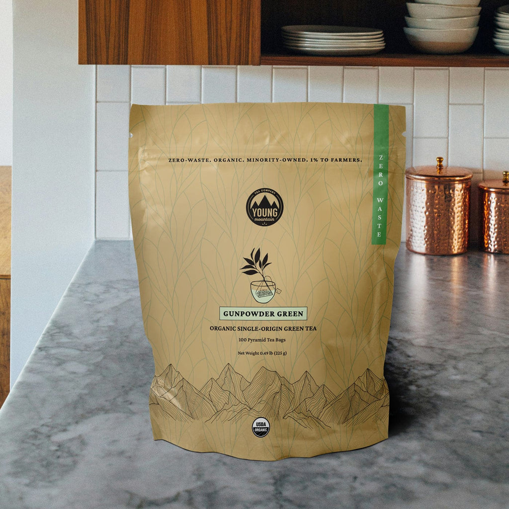 Young Mountain Tea Tea 100 unwrapped tea bags ($0.33/cup) Organic Green Pearl Tea Bags (Gunpowder Green)